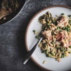 Surf and Turf Idea: Pesto Orzo with Salmon and Bacon
