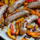 Oven Roasted Beer Brats with Peppers and Onions