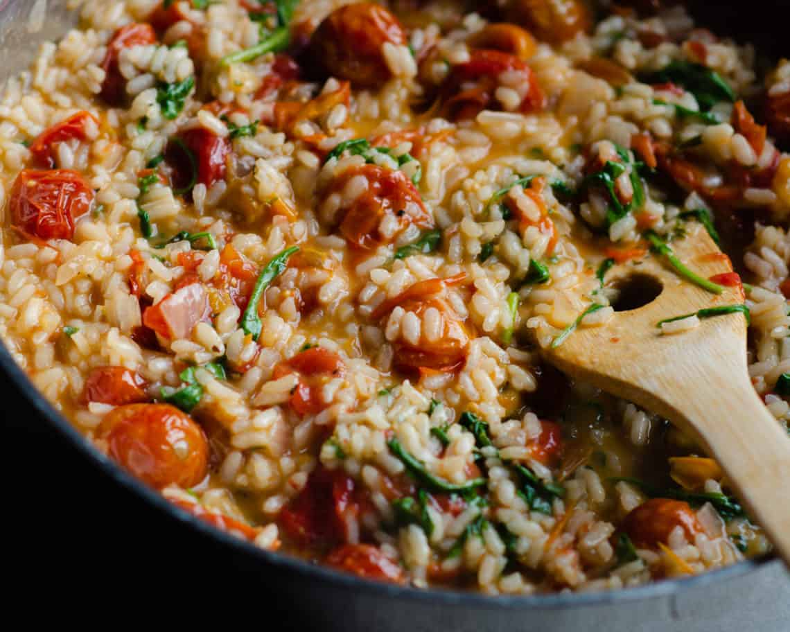 Tomato Confit Risotto Roasted Cherry Tomatoes & Arugula
