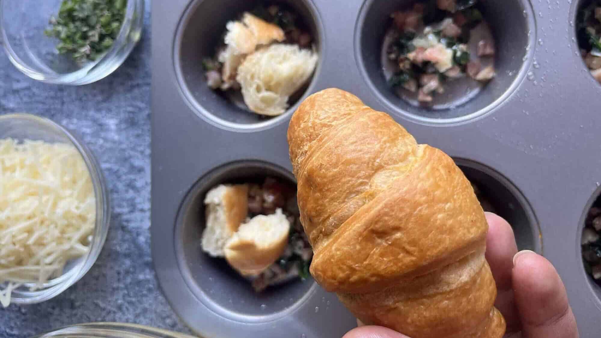 leftover mini croissant with muffin tin and egg bite ingredients