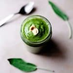 Hazelnut sage pesto in a mason jar.