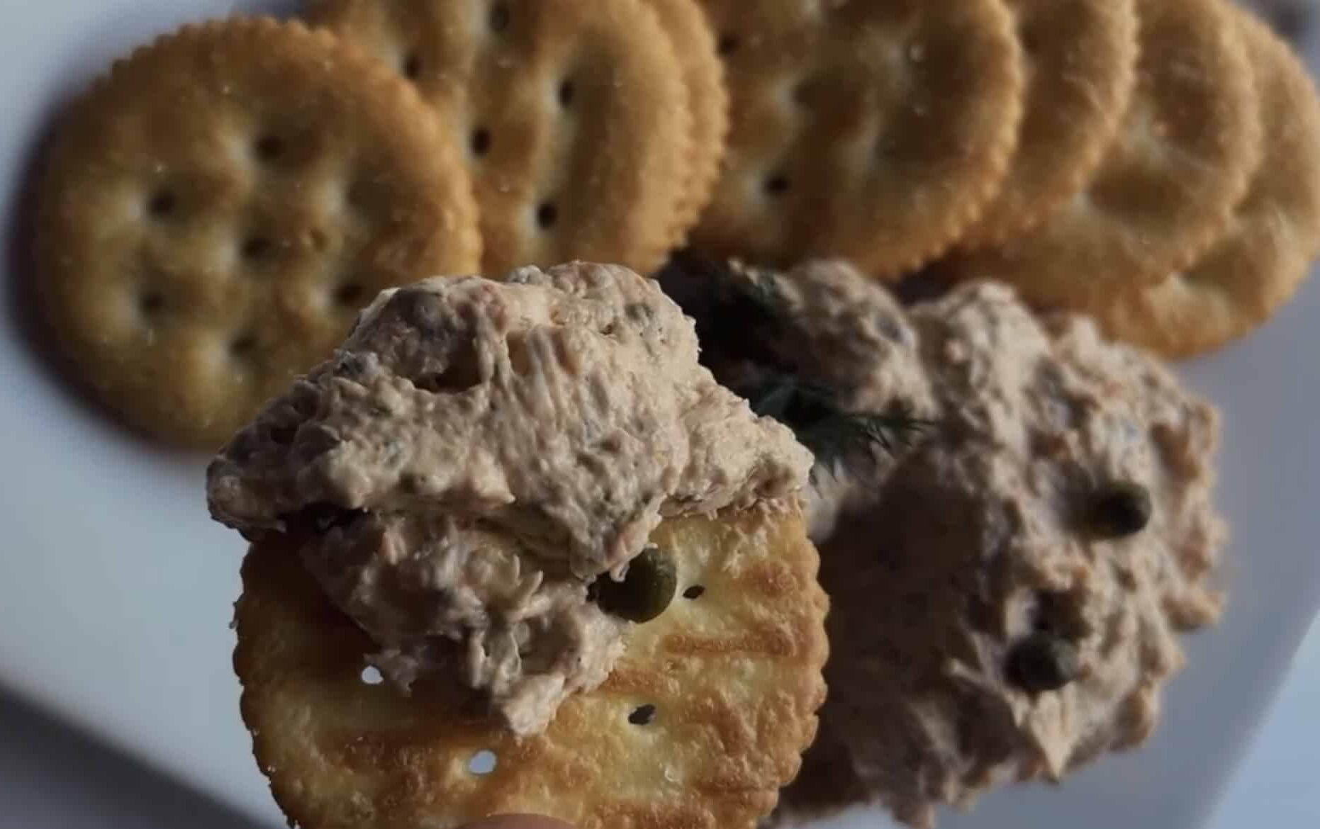 Smoked Salmon Dip on a Ritz cracker.